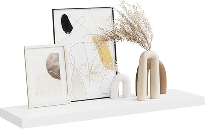 White Honeycomb MDF Floating Wall Shelf 35.4 x 9.3 x 1.5 Inches for Mounting, Modern High-Gloss Storage with Invisible Brackets, Durable and Easy Installation for Home Decor