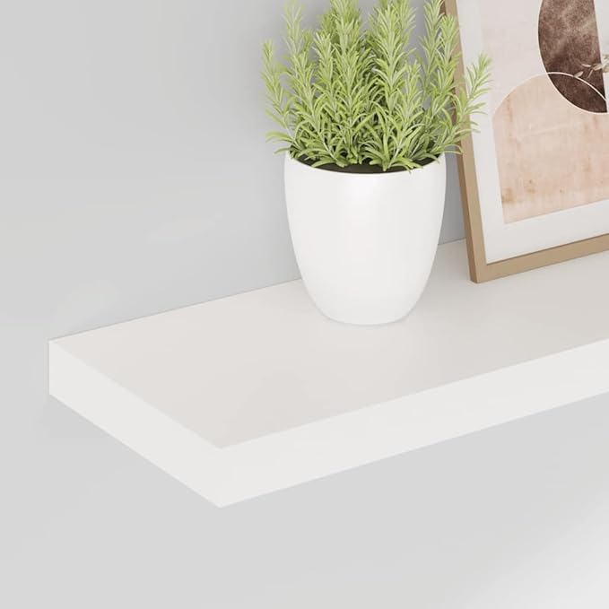 High Gloss White Floating Wall Shelf Set of 2, Modern Honeycomb MDF and Metal Shelves for Stylish Storage and Display, Invisible Mounting System, Space-Saving Design