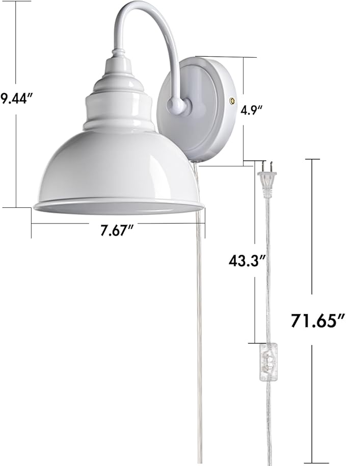 Bright White Modern Wall Light Fixture Plug-in Wall Sconce 7-inch Gooseneck Wall lamp for Bedroom Living Room Porch Entryway Garage