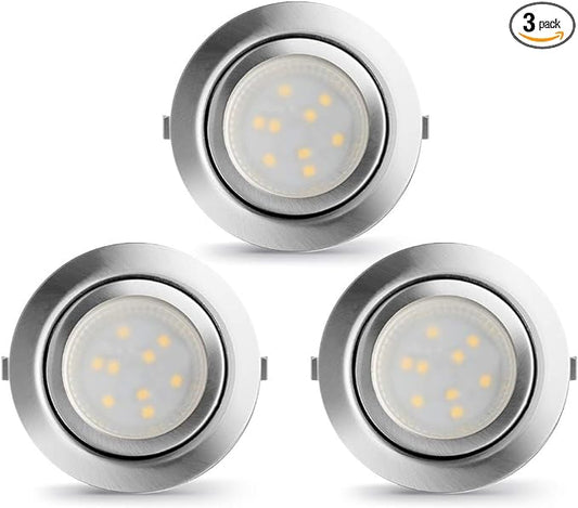 LED Puck Lights Wired Under Cabinet Lighting Dimmable,Recess Mount, Plug In for Display Shelf,Curio,Kitchen Counter Light Fixtures,2.5In Cutout Haogen Retrofit,4000K Natural White,Sliver,3pcs