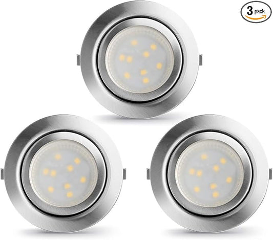 LED Puck Lights Wired Recessed Under Cabinet Lighting Dimmable,2.4In Cutout Halogen Bulb Retrofit,12V Under Counter Light Fixtures for Kitchen,Shelf Lamp,3000K Warm White Round Cabinet Lights,3pcs