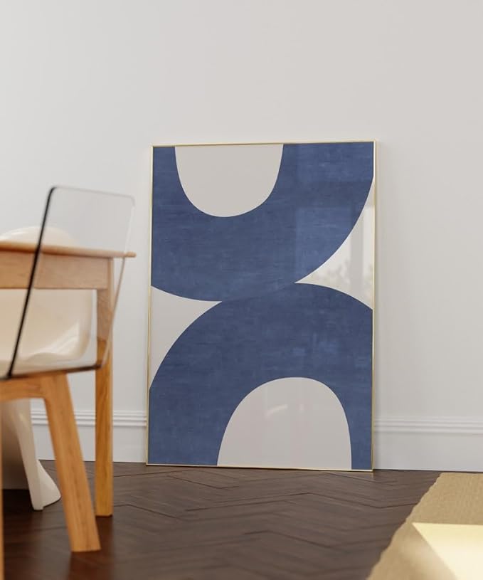 Nationcog Blue Nova Beige Mid Century Wall Art, Modern Minimalist Abstract Poster, Bold Curved Shape Geometric Print, Neutral Contemporary Home Decor Accent (Unframed) (12x18)