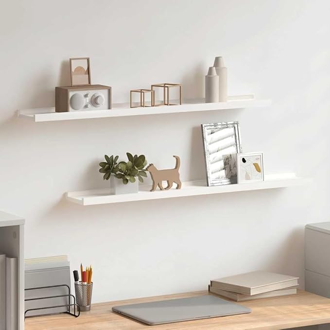 Picture Frame Ledge Shelves 2 Pack, White Wall Mounted Display 31.5 Inch, U-Shaped MDF Floating Shelves for Photos, Art, Decor, Easy Install Home Office Living Room Bedroom