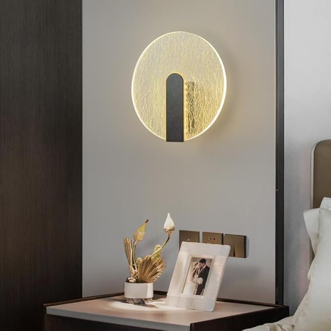 Acrylic Wall Lamp Modern Bedroom Bedside Lamp Minimalist Corridor Aisle Stair Light Study Living Room Background Wall Sconces Indoor Decoration (Round)
