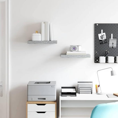 Concrete Grey Honeycomb MDF Metal Wall Shelf Set of 2 Floating Shelves 15.7 Inch Modern Minimalist Storage for Home Office Decor