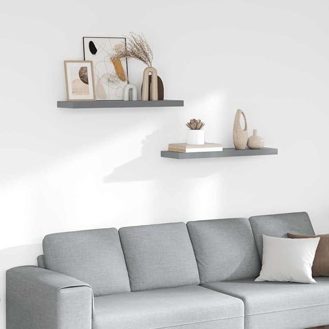 Grey Honeycomb MDF Metal Floating Wall Shelf Set of 2 Pieces Medium Size for Living Room Bedroom Office Storage Display