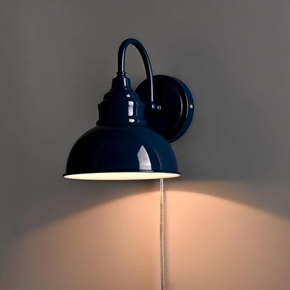Blue Gooseneck Lighting Fixture with Wall Mount, Plug-in & Hardwire Optional Wall Lamp for Bedroom Coffee Bar