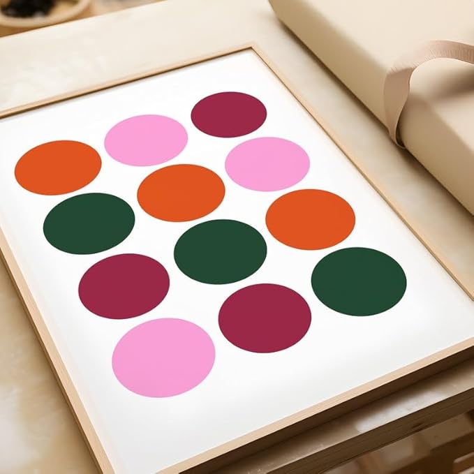 Nationcog Colorful Circles Wall Art, Mid Century Modern Geometric Print in Pink Orange Green, Minimalist Retro Poster, Bold Abstract Artwork for Living Room or Dorm Decor (Unframed) (11x14)