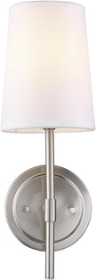 Globe Electric 51858 Clarissa 1-Light Wall Sconce, Brushed Nickel, White Fabric Shade, Bulb Not Included