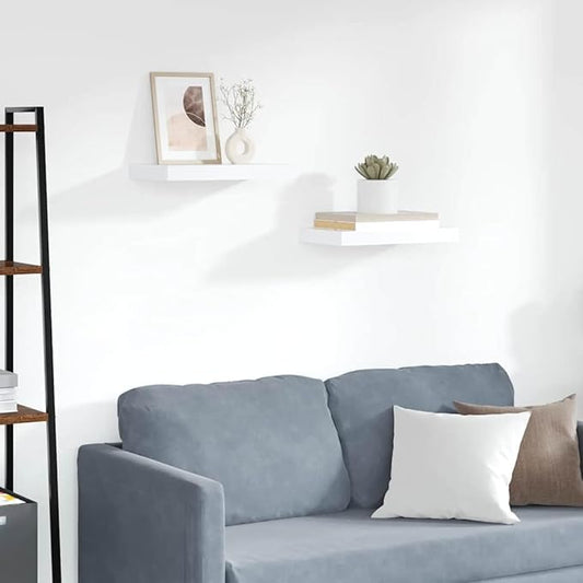 White Honeycomb Floating Wall Shelf Set of 2, Modern MDF and Metal Shelves 15.7 x 9.1 in with Invisible Mounting System for Home Decor and Display