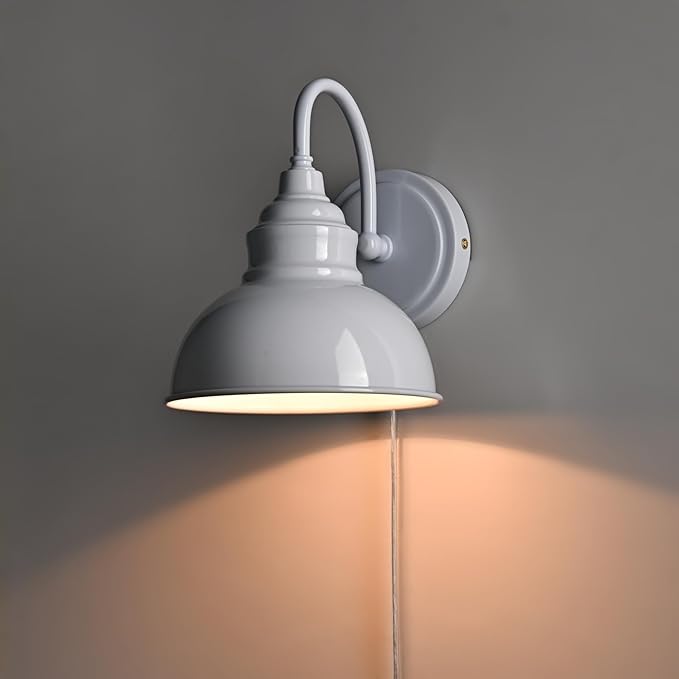 Bright White Modern Wall Light Fixture Plug-in Wall Sconce 7-inch Gooseneck Wall lamp for Bedroom Living Room Porch Entryway Garage