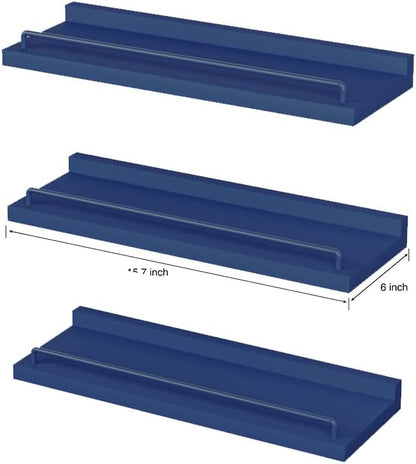 Floating Shelves, Bathroom Decor Shelves Over Toilet, Farmhouse Wall Shelves for Living Room, Bedroom, Picture Frames, Plants, Kitchen, Set of 3 (Dark Blue)