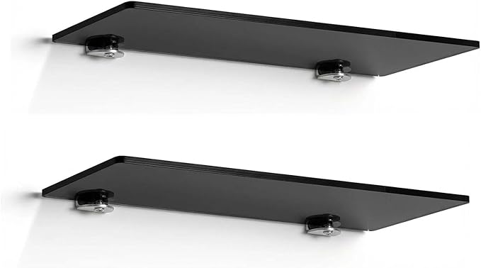 iobiotio Small Shelves, Mini Acrylic Floating Shelf, Display Ledge Plastic Wall Shelves for Figures Plants Accessory, 12 x 4 inch Floating Shelf, Black, 2 Pcs