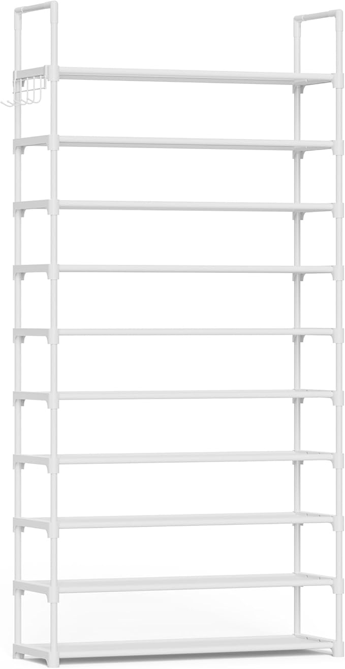 Kitsure Shoe Rack for Closet - 10-Tier Shoe Organizer with Hook Rack, Large-Capacity & Space-Saving Shoe Shelf for Entryway, Bedroom, Living Room,32.2