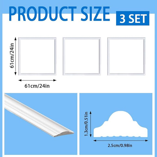 3 Frames 24 x 24” Premade Wainscoting Panels, Pre-Cut Accent WallMolding Kit, WallPanels for Interior WallDecor