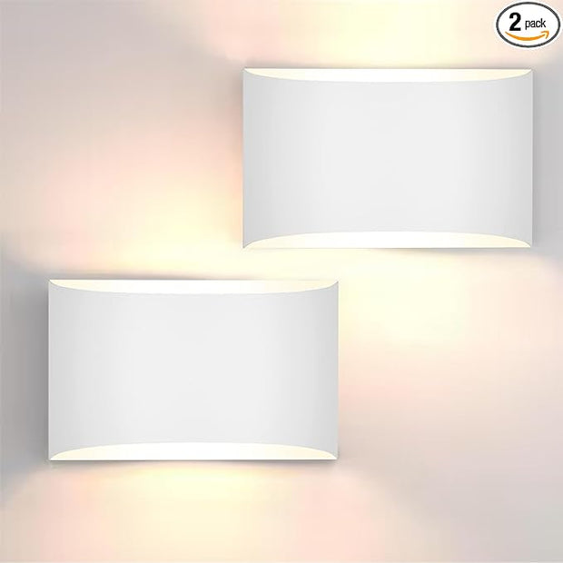 FOLKSMATE Modern LED Wall Sconces Set of 2, 3000K Warm White Up and Down Mount Light, White Hardwired Interior Wall Lights Lamp for Indoor Living Room Bedroom Hallway Basement Stairway