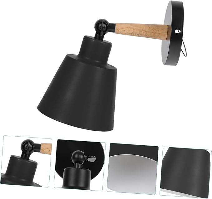 Nordic Modern Wall Light with Wood Accent Simple Stylish Hanging Wall Lamp for Bedroom Corridor and Bedside Metal Frame Elegant Minimalist Black Finish Bulb Not Included