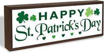 Happy St. Patrick's Day Wooden Table Sign, Farmhouse Framed Block Signs, Shamrock Decors, Clover Beautiful Home Decor Sign, Shelf Tabletop Decoration, Irish Gift, 9.5x3.1x1 inches