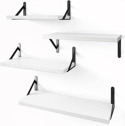 YGEOMER Floating Shelves for Wall, Different Sizes White Wall Shelves for Living Room, Bathroom, Bedroom, Kitchen, Home Decor (Set of 4)