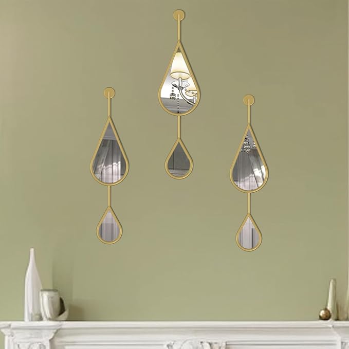 Gold Wall Mirror Tear Drop Shape Decor Mirror for Bedroom Living Room entryway Hall Fireplace Boho Wall Mirror 3-Pack Mirrors Set