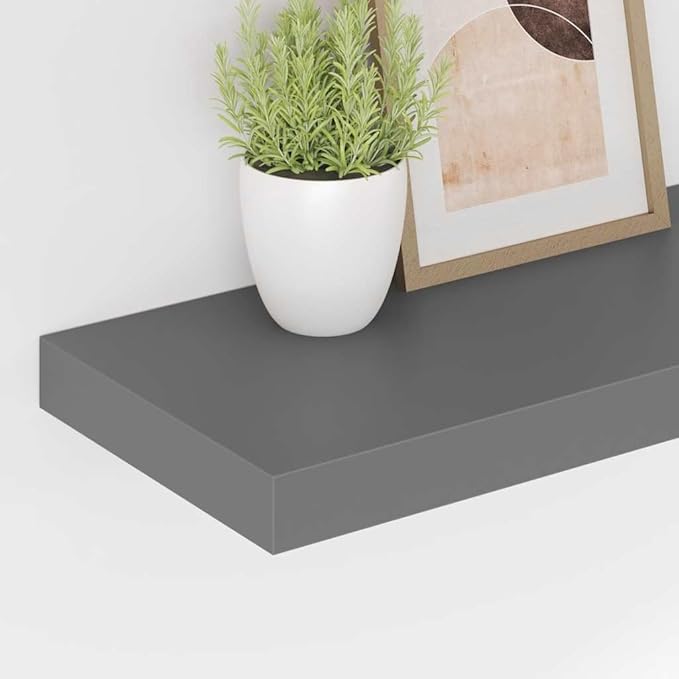 High Gloss Grey Floating Wall Shelf with Honeycomb MDF and Metal Frame, 19.7 Inch Modern Invisible Mounting Display Shelf for Decorations and Books, Durable and Versatile