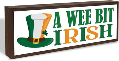 St Patricks Day Wooden Table Sign, Decorative Wooden Table Signs, St. Patrick's Day Themed Decor Decoration, Farmhouse Decor for Home Office, Irish Pride Gift, 9.5x3.1x1 inches
