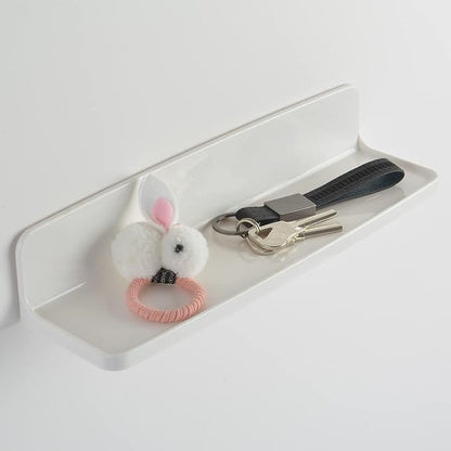 Stick On Small Wall Shelf,White Floating Shelves Wall Mounted - Adhesive Strips | Plastic Hanging Display Shelf for Bedroom,Kitchen,Living Room,Bathroom,Office (1Pcs/Set)