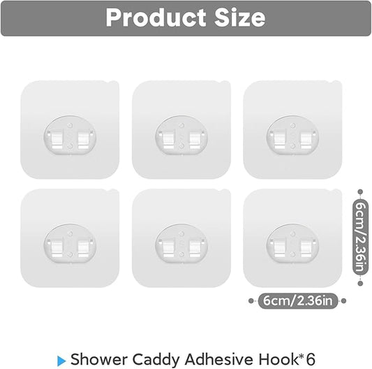 Lsnisni 6 Pack Shower Caddy Adhesive Replacement, Strong Adhesive Hooks for Shower Shelf, Waterproof Adhesive Hooks, No Drilling, for Bathroom Shelves, Kitchen Racks and Soap Holder