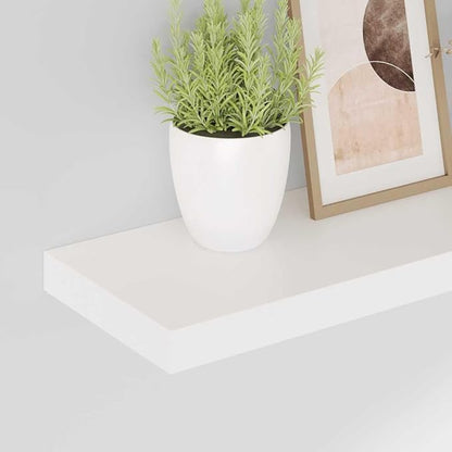 High Gloss White Floating Wall Shelf Set of 2, Honeycomb MDF and Metal Modern Storage for Living Room Bedroom