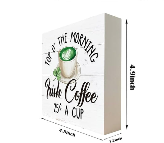 St. Patrick's Day Decor, Wooden Box Sign Desk Decor, White Wood Box Sign, Irish Coffee Sign, Kitchen Decor for Table Shelf, Farmhouse Decor for Irish Coffee Bar, Coffee Lover Home Decor