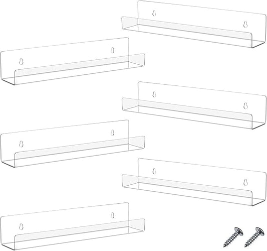 Blulu 6 Packs 14 Inch Acrylic Floating Bookshelf, Wall Mounted Shelf, Ledge Book Shelf for Living Room, Office, Bedroom, Bathroom, Kitchen