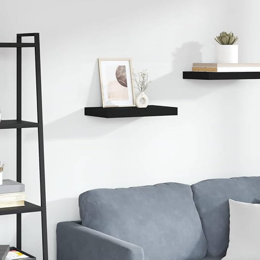 Black Honeycomb MDF Floating Wall Shelf 15.7 Inch, Metal Wall Mounted Shelf for Display with Sturdy Build and Sleek Black Finish, Space-Saving Design for Home Office Decor