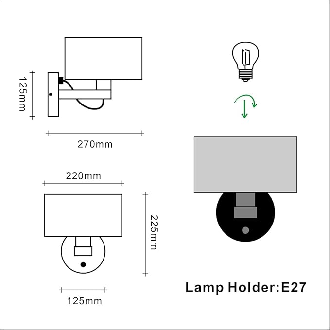 Wall Mounted Bedside Lamp,Hardwired Wall Sconce with Switch,Wall Lamps for Bedroom With Fabric Shade,Vintage Wood Wall Light E26 for Living Room,Dining Room,Hallway,Stairway,Lampara para sala de Pared