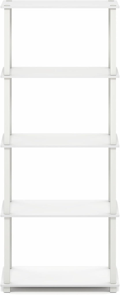 Furinno Turn-S-Tube Book Shelf, 5-Tier Toolless Storage Shelves with Square Tubes, Shelving Unit for Organization and Storage for Living Room, Home Office, White