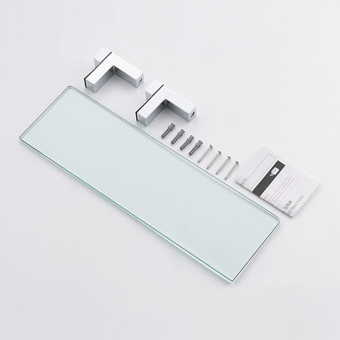 KES Glass Shelf for Bathroom, Glass Wall Shelves 16 Inch Floating Shelf Polished Chrome Finish, BGS3201S40