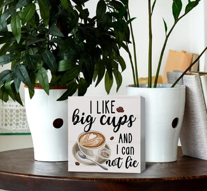 Christmas Coffee Bar Decor - Coffee & Tea Bar Wooden Box Sign, Big Cups Kitchen Wall Sign