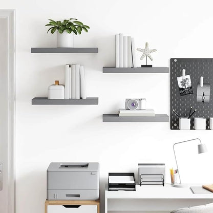 Wall Shelf Set of 4 Gray Honeycomb MDF Metal Medium Floating Shelves Modern Storage Solution with Invisible Mounts for Home Decor
