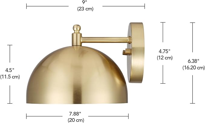 Globe Electric 65000048 1-Light Wall Sconce, Brushed Brass, Wall Lights for Living Room, Bedroom, Den, Mounted Bedside Lamp, Apartment Essentials, Dimmable, Lights for Apartment and Rentals