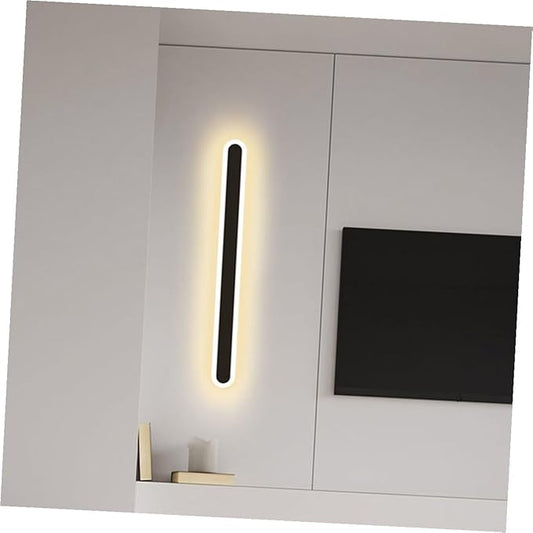 Minimalist Long Strip LED Wall Light Black Frame Warm Bedroom and Corridor Sconce Lamp Iron Bedside Fixture for Aesthetic Indoor Hallway