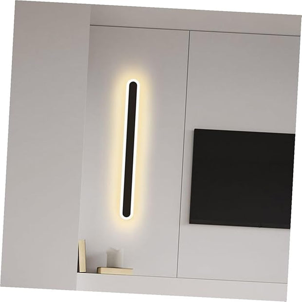 Minimalist Long Strip LED Wall Light Black Frame Warm Bedroom and Corridor Sconce Lamp Iron Bedside Fixture for Aesthetic Indoor Hallway