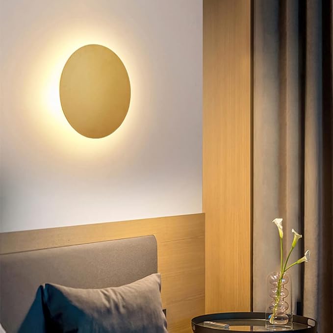 Gold Modern Wall Sconce Round Disc Sconces Wall Lighting Metal Circular Stairwell Lighting 3000K Warm LED Wall Lights for Living Room Bedroom Stairway - 16"