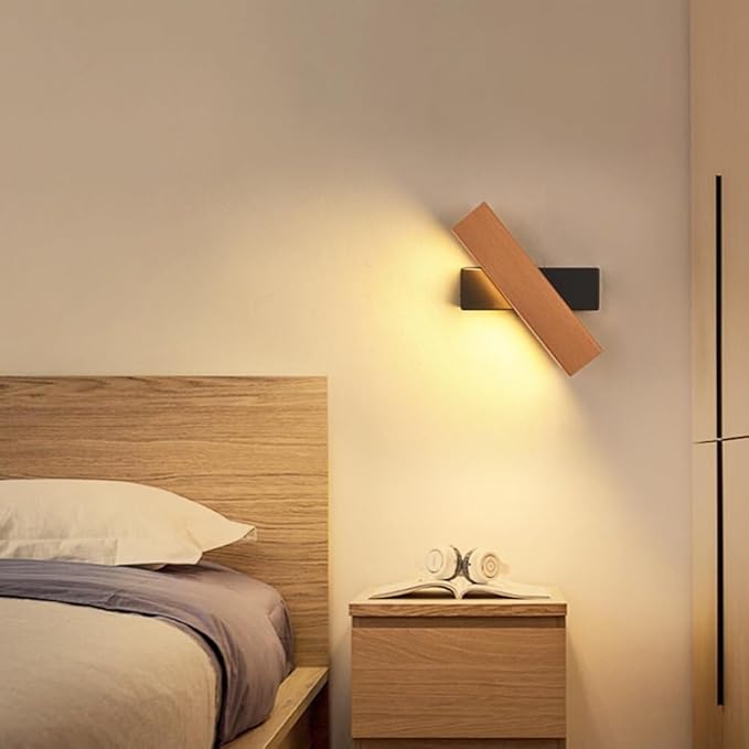 Modern Indoor LED Wall Sconce Wooden Minimalist Interior Small Wall Lights 1 Pack Hardwired 360° Rotatable Wall Mount Light for Living Room Bedroom Hallway Corridor(Warm light,Small)