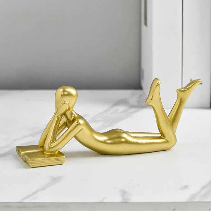 Style-B Gold A Thinker Reads A Book Decoration, Resin Handicraft, Home Study Garden Decor