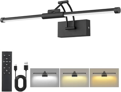 24“ Picture Lights for Wall, 8000mAh Rechargeable Wireless Picture Light with Remote, LED Wall Lights 3000K/4000K/6000K Dimmable, Art Lighting for Paintings Frame Gallery Dartboard, Black