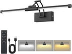 24“ Picture Lights for Wall, 8000mAh Rechargeable Wireless Picture Light with Remote, LED Wall Lights 3000K/4000K/6000K Dimmable, Art Lighting for Paintings Frame Gallery Dartboard, Black