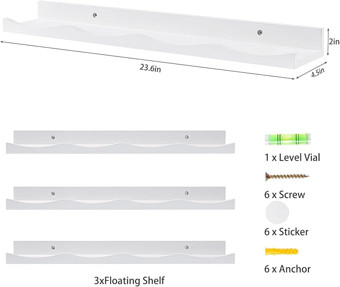 AZSKY Floating Bookshelf for Kids, Floating Shelves for Wall Cloud Picture Ledge Shelf White 23.6 Inches Nursery Book Shelves Set 3, Baby Book Shelf for Kids Room, Toddler Room, Nursery Decor