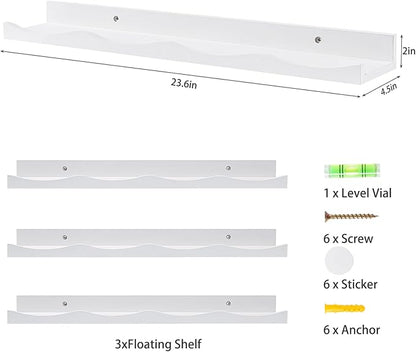 AZSKY Floating Bookshelf for Kids, Floating Shelves for Wall Cloud Picture Ledge Shelf White 23.6 Inches Nursery Book Shelves Set 3, Baby Book Shelf for Kids Room, Toddler Room, Nursery Decor