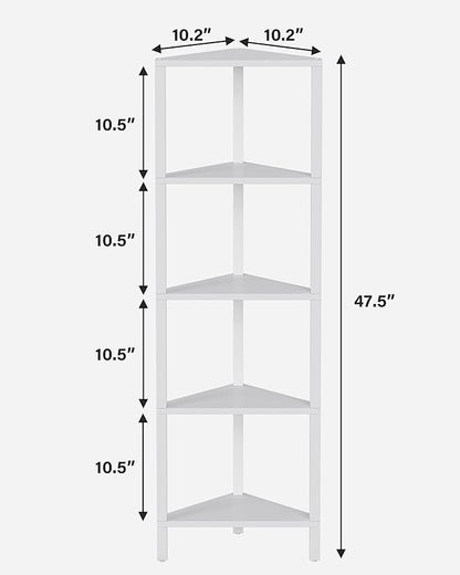 TUTOTAK Corner Shelf, 5-Tier Corner Bookshelf for Small Space, Narrow Display Corner Shelf Stand with Storage Rack, for Living Room, Bedroom, White BS05BW005