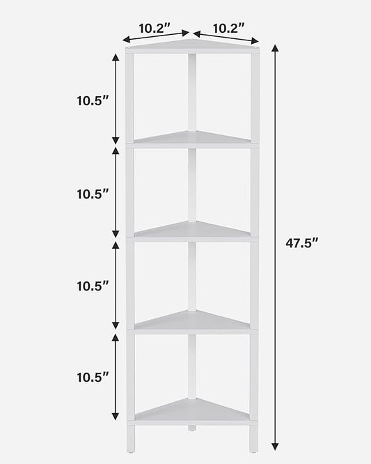 TUTOTAK Corner Shelf, 5-Tier Corner Bookshelf for Small Space, Narrow Display Corner Shelf Stand with Storage Rack, for Living Room, Bedroom, White BS05BW005