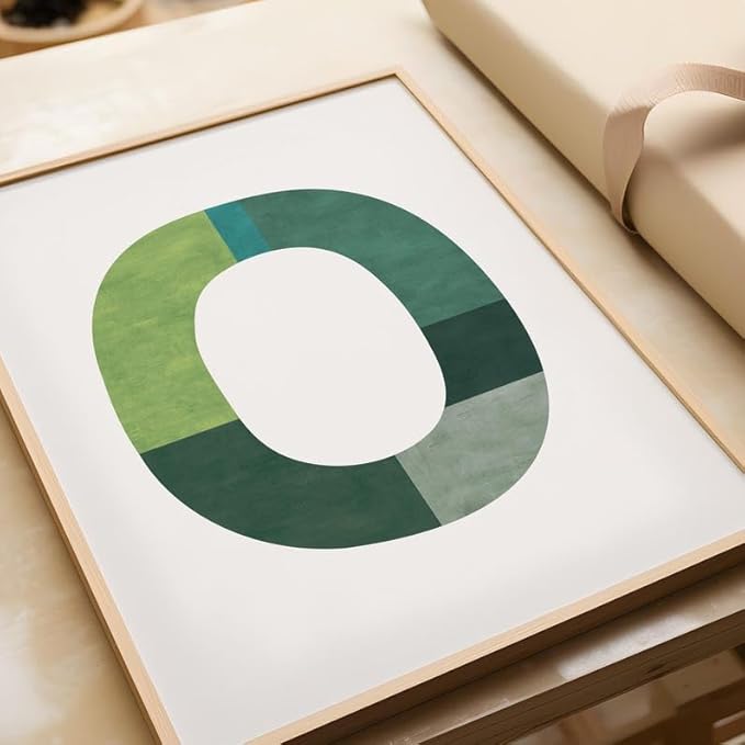 Nationcog Modern Green Mid Century Wall Art, Minimalist Geometric Poster, Contemporary Abstract Home Decor, Beige Aesthetic Artwork, Unique Gift for Home (Unframed) (20x30)